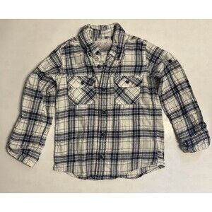 Ocean Coast Boys Plaid Navy/White Flannel Button Down Shirt Size 4